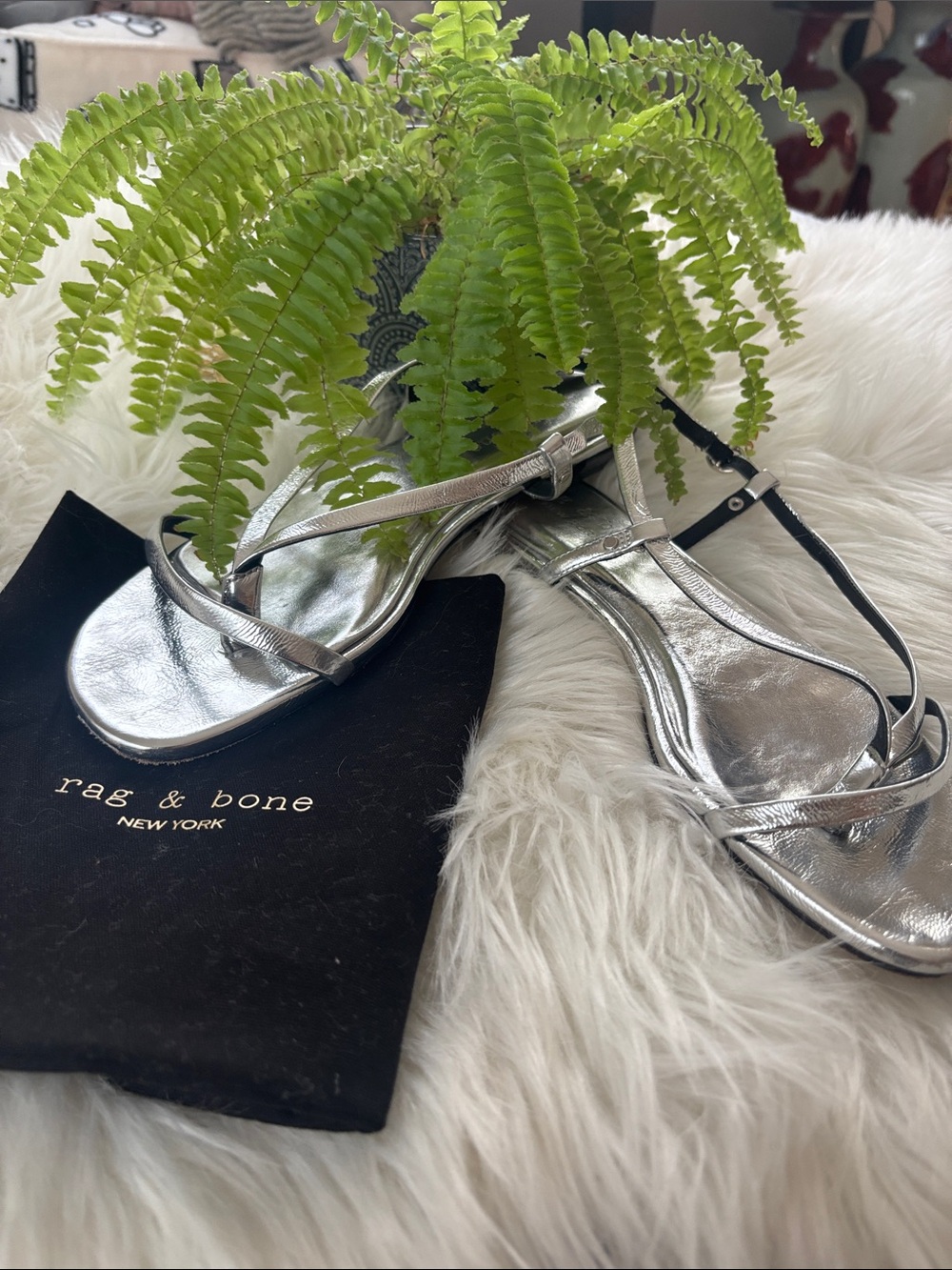 rag & bone Metallic Silver Strappy Flat Sandals